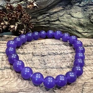 New Purple Amethyst Bracelet Natural Stone Beaded Stretchy 8mm beads 18.4 cm M